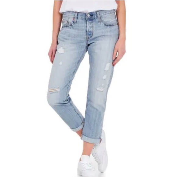 Levi's Denim - Levi's Womens 501 Ct Custom Tapered Light Wash Distressed Denim Jeans US 27 X 32
